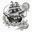 pirate clipper ship with reaper  tattoo design idea