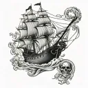 pirate clipper ship with reaper  tattoo design idea