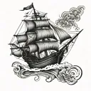 pirate clipper ship with reaper  tattoo design idea