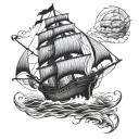pirate clipper ship with reaper  tattoo design idea