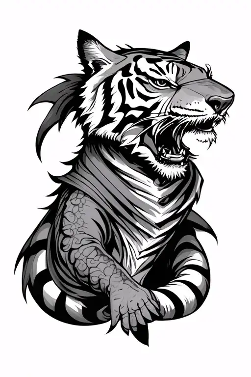 roman catholic and tigershark combined tattoo design idea