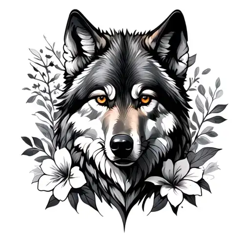 Wolf Fleur Graphic Face tattoo design idea
