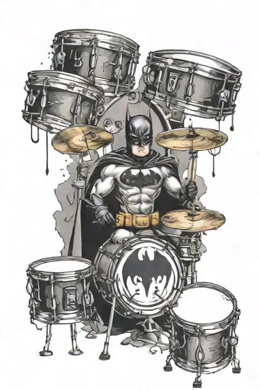 Batman and drums tattoo design idea