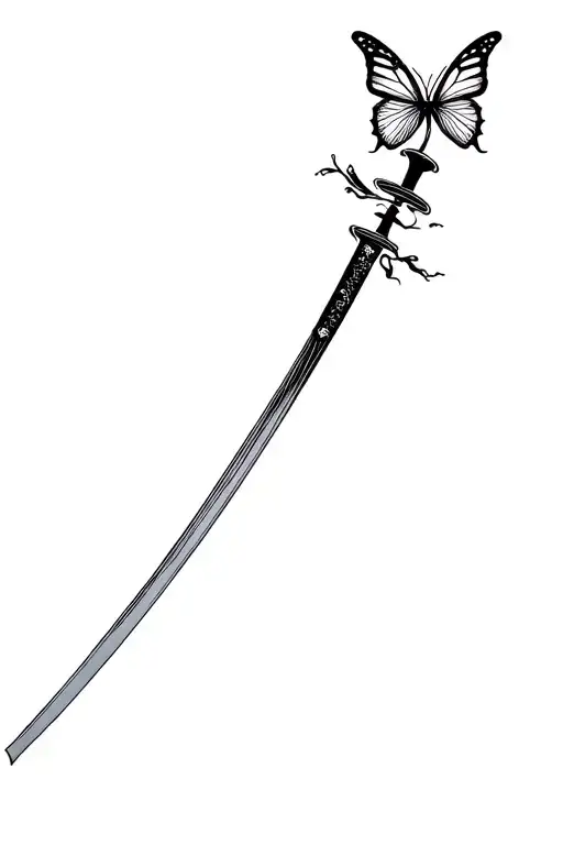 Japanese katana with butterfly tattoo design idea