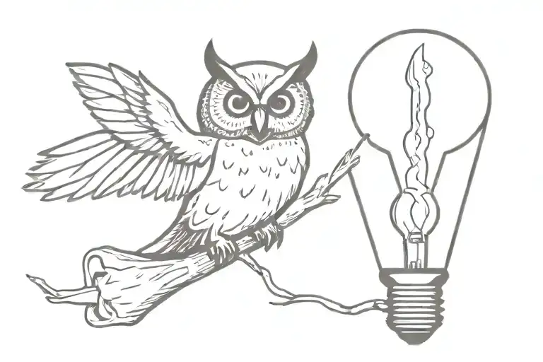an owl flying holding a light bulb tattoo design idea
