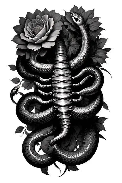 scorpio with snakes wrapping around and flowers tattoo design idea