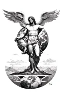Vitruvian man Atlas carrying the world tattoo design idea
