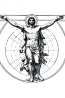 Vitruvian man Atlas carrying the world tattoo design idea
