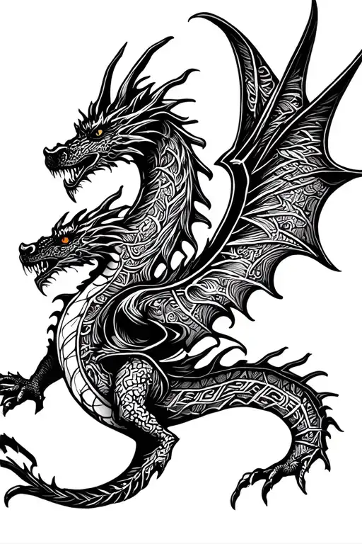 nordic dragon flying tattoo design idea