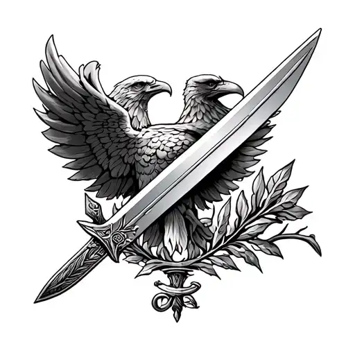 arm sleeve depicting a Gladius sword , a Roman eagle, Laurels,a Roman collum tattoo design idea