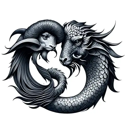 aries and pisces zodiac sign intertwined tattoo design idea