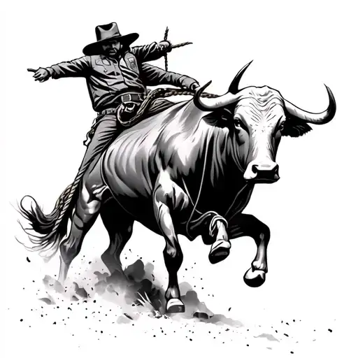 bull rider on a bull surrounded by lasso rope with 8 seconds glory or grave tied in  tattoo design idea
