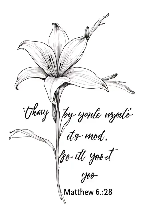 lilies inspired tatto from bible verse Matthew 6:28 tattoo design idea