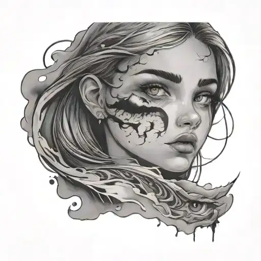 girl looking at eye in sky storm tattoo design idea