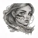 girl looking at eye in sky storm tattoo design idea