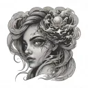 girl looking at eye in sky storm tattoo design idea