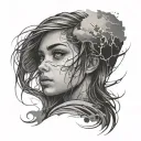 girl looking at eye in sky storm tattoo design idea
