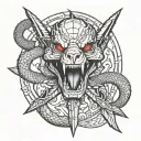 silver dagger, snake-shaped handle with ruby ​​red eyes tattoo design idea