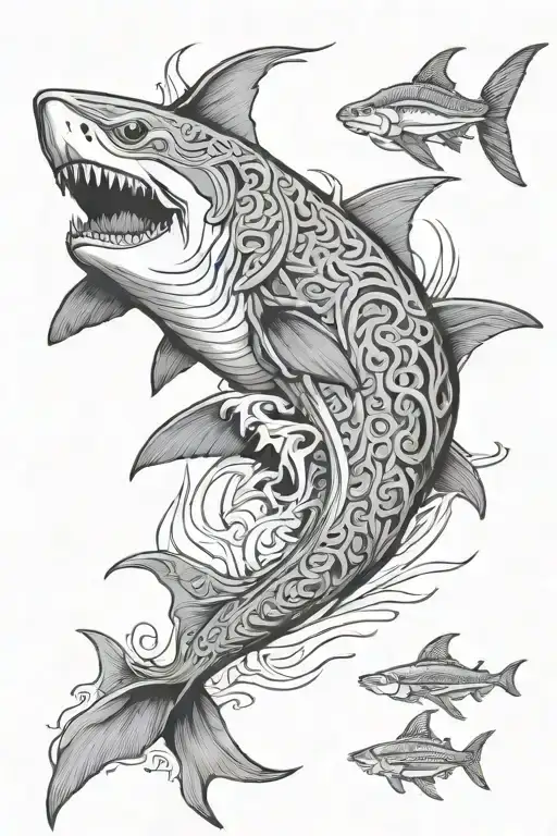 Ancient Persia Cyrus the great white shark tattoo design idea