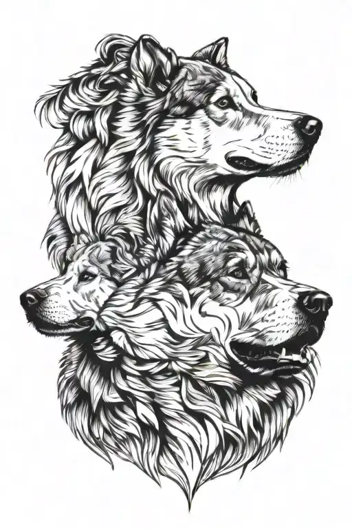 half golden retriever face half Alaskan malamute face tattoo design idea