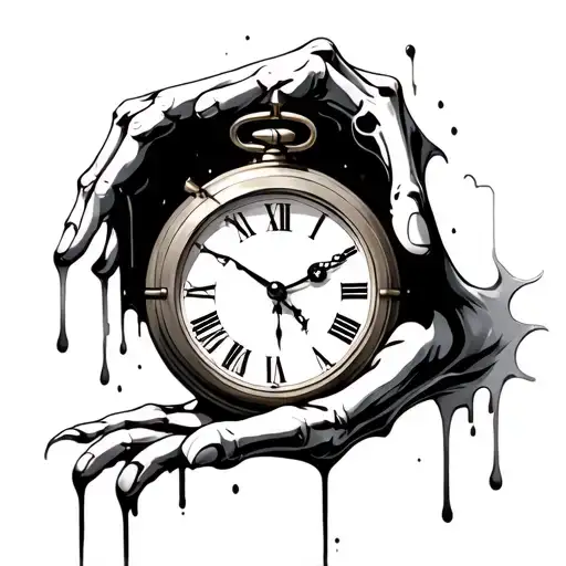 skelton hand holding melting clock tattoo design idea