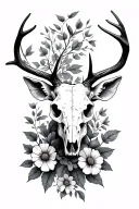 deer skull with flowers growing tattoo design idea