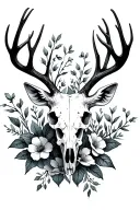 deer skull with flowers growing tattoo design idea