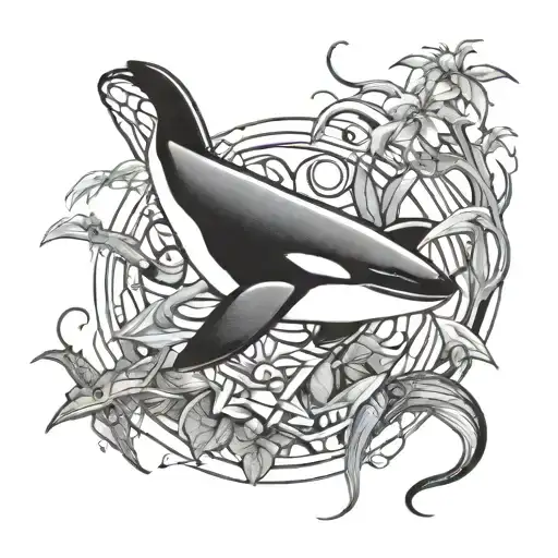 orca and praying mantis and spider and shark tattoo design idea