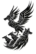Warrior phoenix with three wolves tattoo design idea