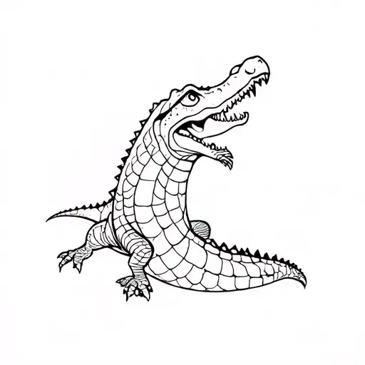Crocodile in profile, open mouth, scales tattoo design idea