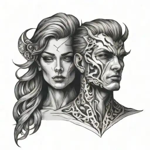 double break face gemini tattoo design idea