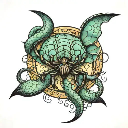 spider on mermaid scale with zipper tattoo design idea