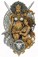 African Valkyrie & celtic valkyrie warrior woman holding tattoo design idea