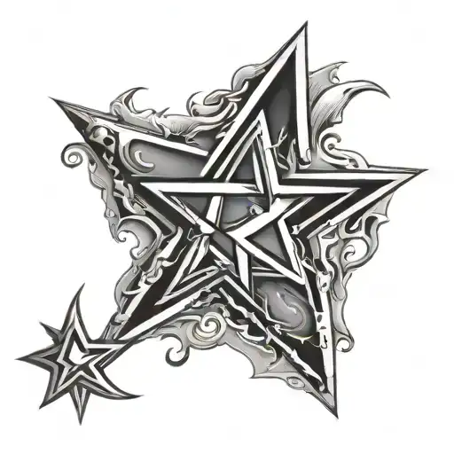 5 pointed star with the initial r inside tattoo design idea