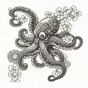 Mechanical octopus with traditional Japanese waves and cherry blossoms tattoo design idea