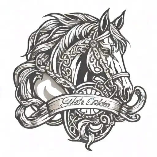 horse and horseshoe reins tattoo design idea
