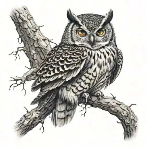 owl perched on a branch tattoo design idea