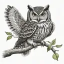 owl perched on a branch tattoo design idea