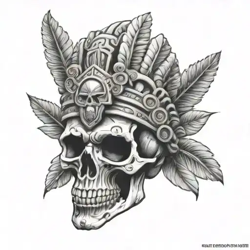 mayan skull statue tattoo design idea