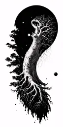black and white, tree of life combined with from mars to sirius cover by gojira tattoo design idea
