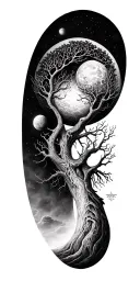 black and white, tree of life combined with from mars to sirius cover by gojira tattoo design idea
