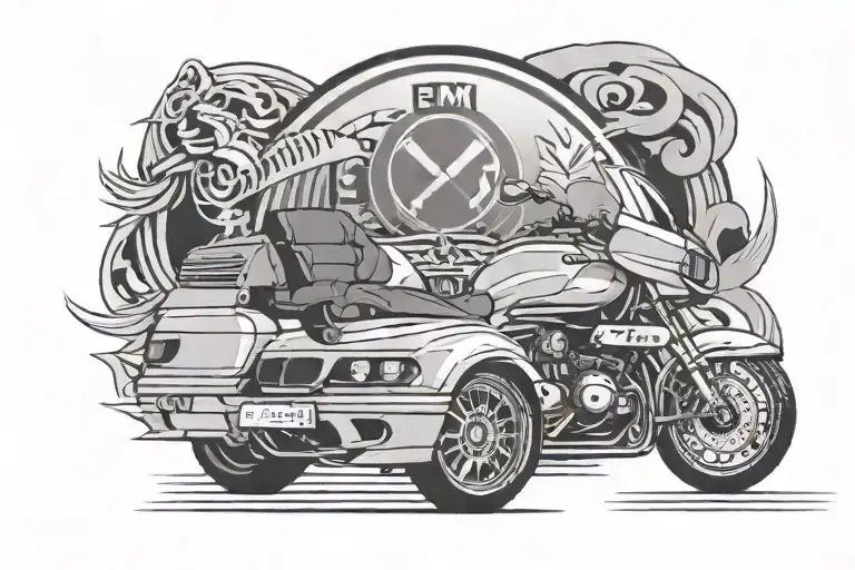 bmw e39 sitting in front of the bmw logo tattoo design idea