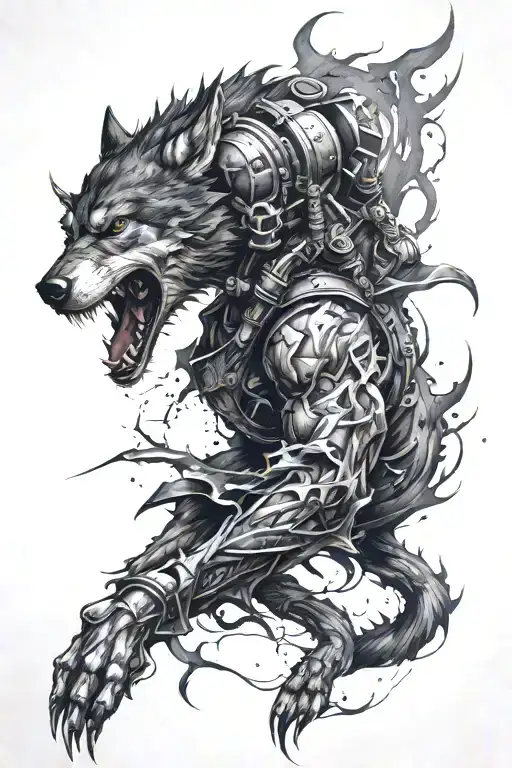Meaningful lone wolf warrior battling tattoo design idea