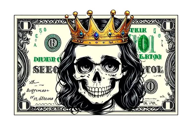 princess crown money sad pretty modern skeleton tattoo design idea