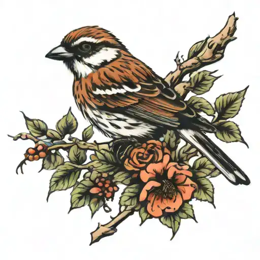 I never saw a wild thing sorry for itself bird branch sparrow  tattoo design idea