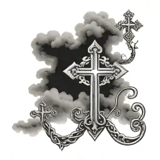 many clouds with 3 small crosses below tattoo design idea