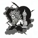 Zeus with lightning and clouds tattoo design idea