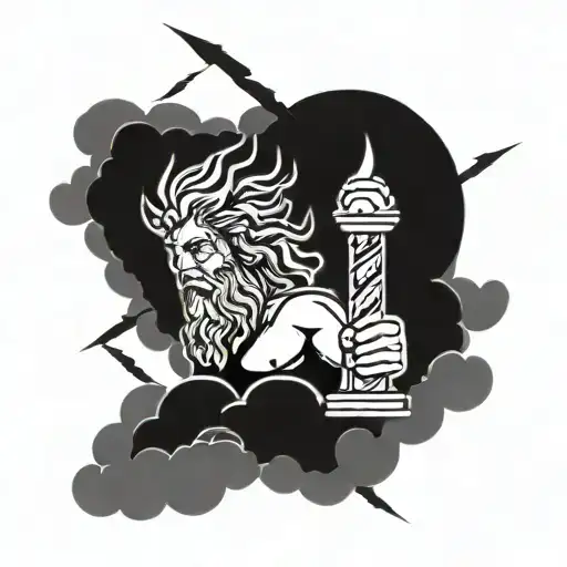 Zeus with lightning and clouds tattoo design idea