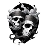 Two Haxes with clouds surrounding tattoo design idea