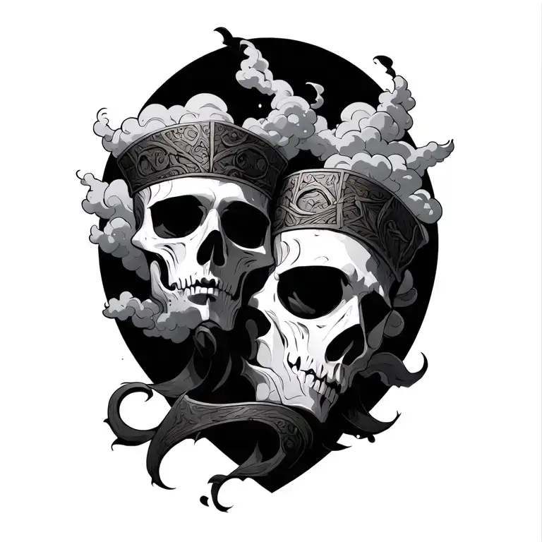 Two Haxes with clouds surrounding tattoo design idea